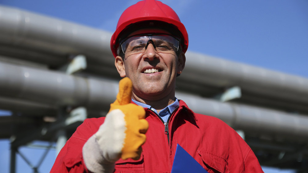 happy oil rig worker